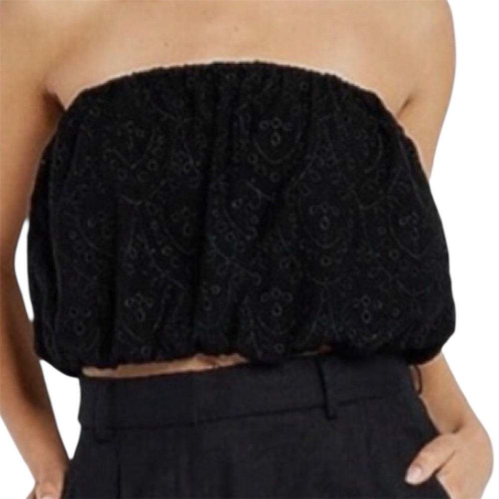 EXPRESS Women's Black Eyelet Tube Crop Top Size XL NEW‎